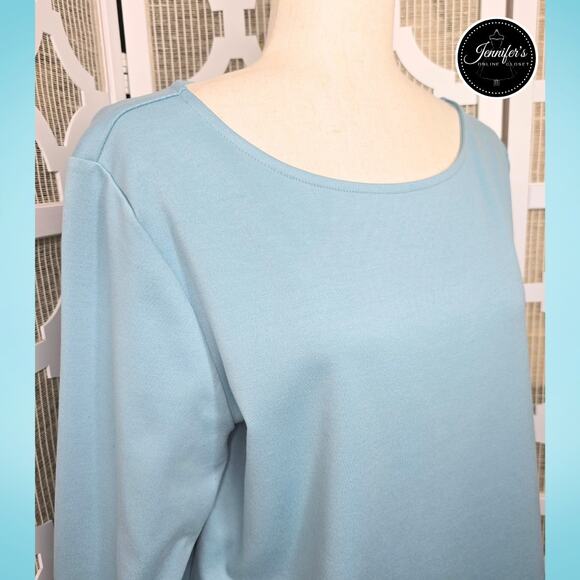 Ann Taylor Factory Blue Scoop Neck 3/4 Bell Sleeve Pullover Top Size XL - Picture 3 of 9